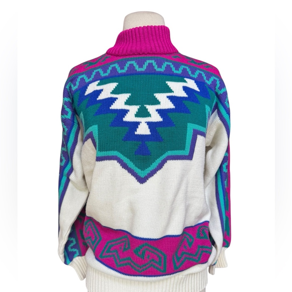 1980s Ossi Oversized Skiwear Brightly Colored, Geometric Patterned Sweater‎